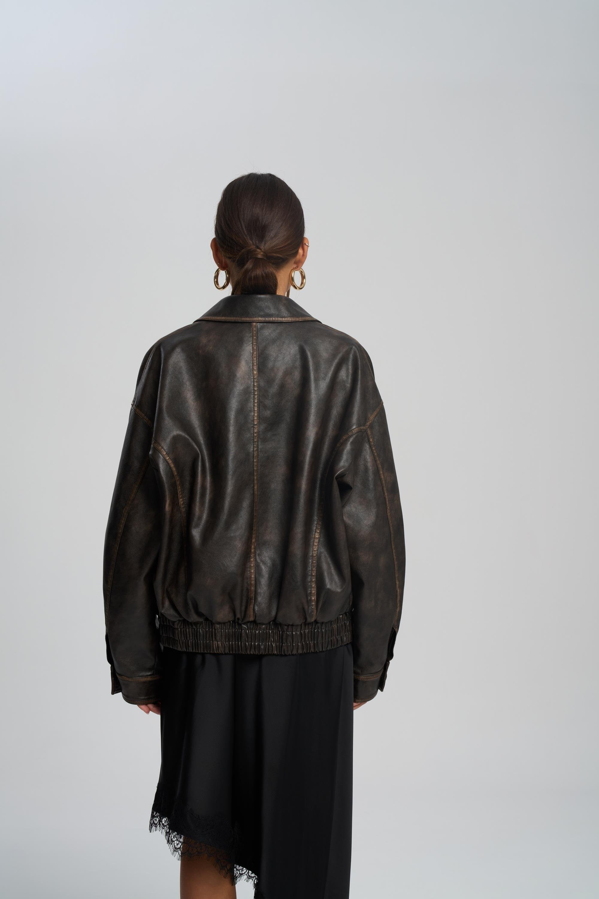 Oversized Leather Brown Jacket