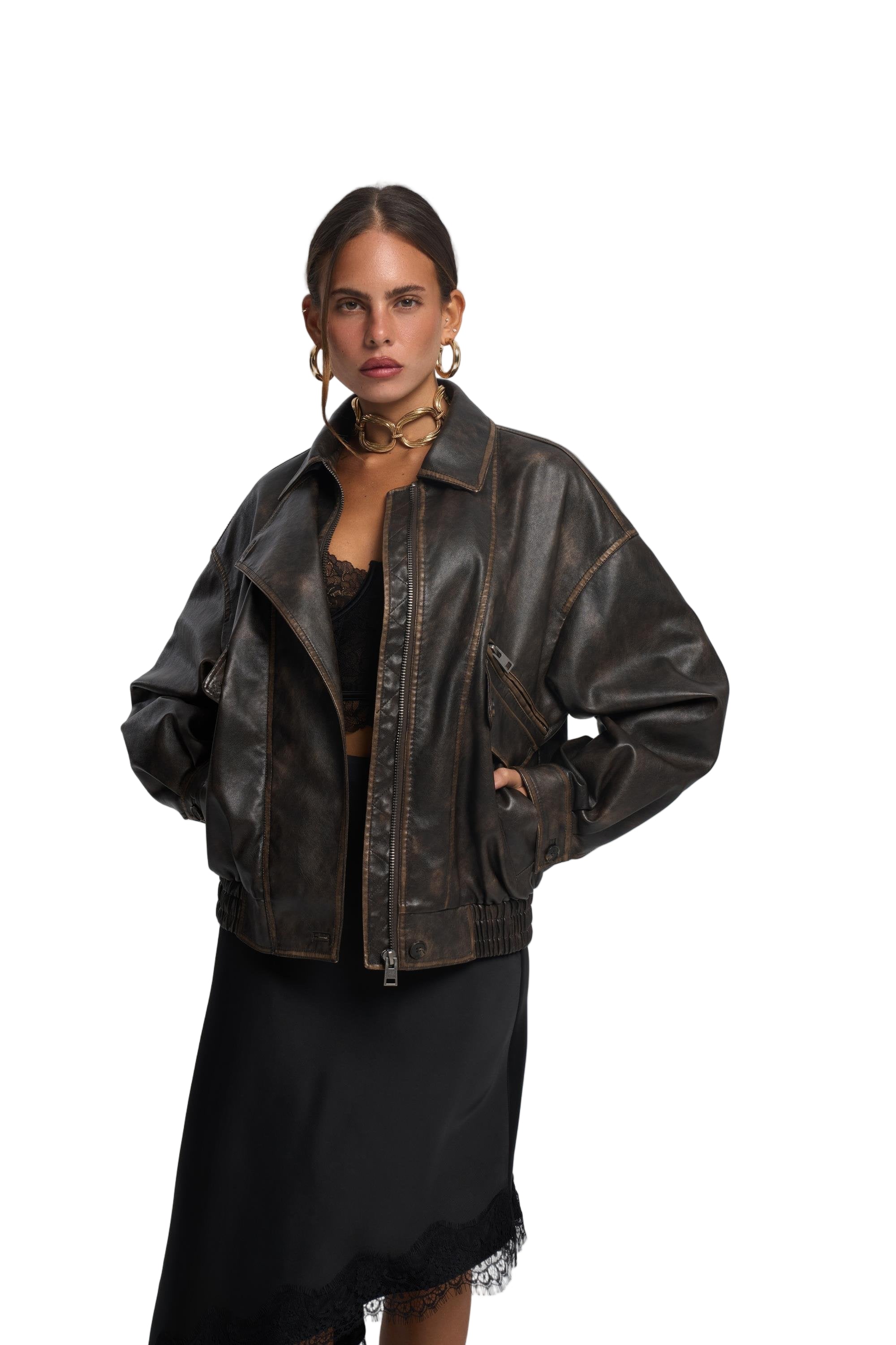 Oversized Leather Brown Jacket