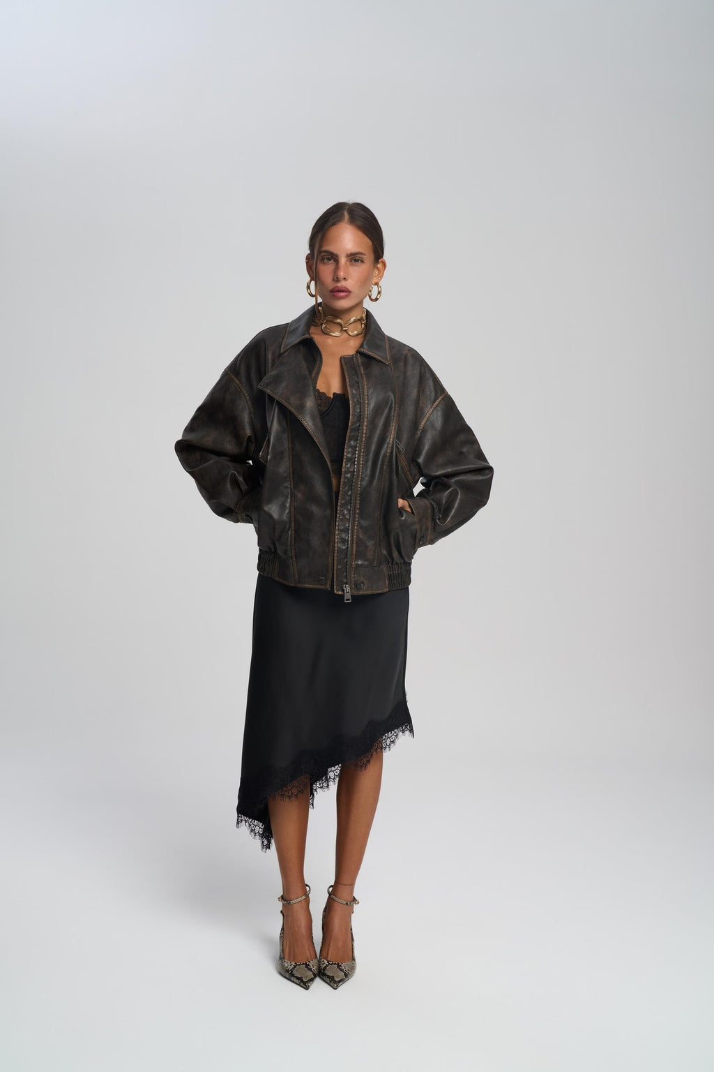 Oversized Leather Brown Jacket