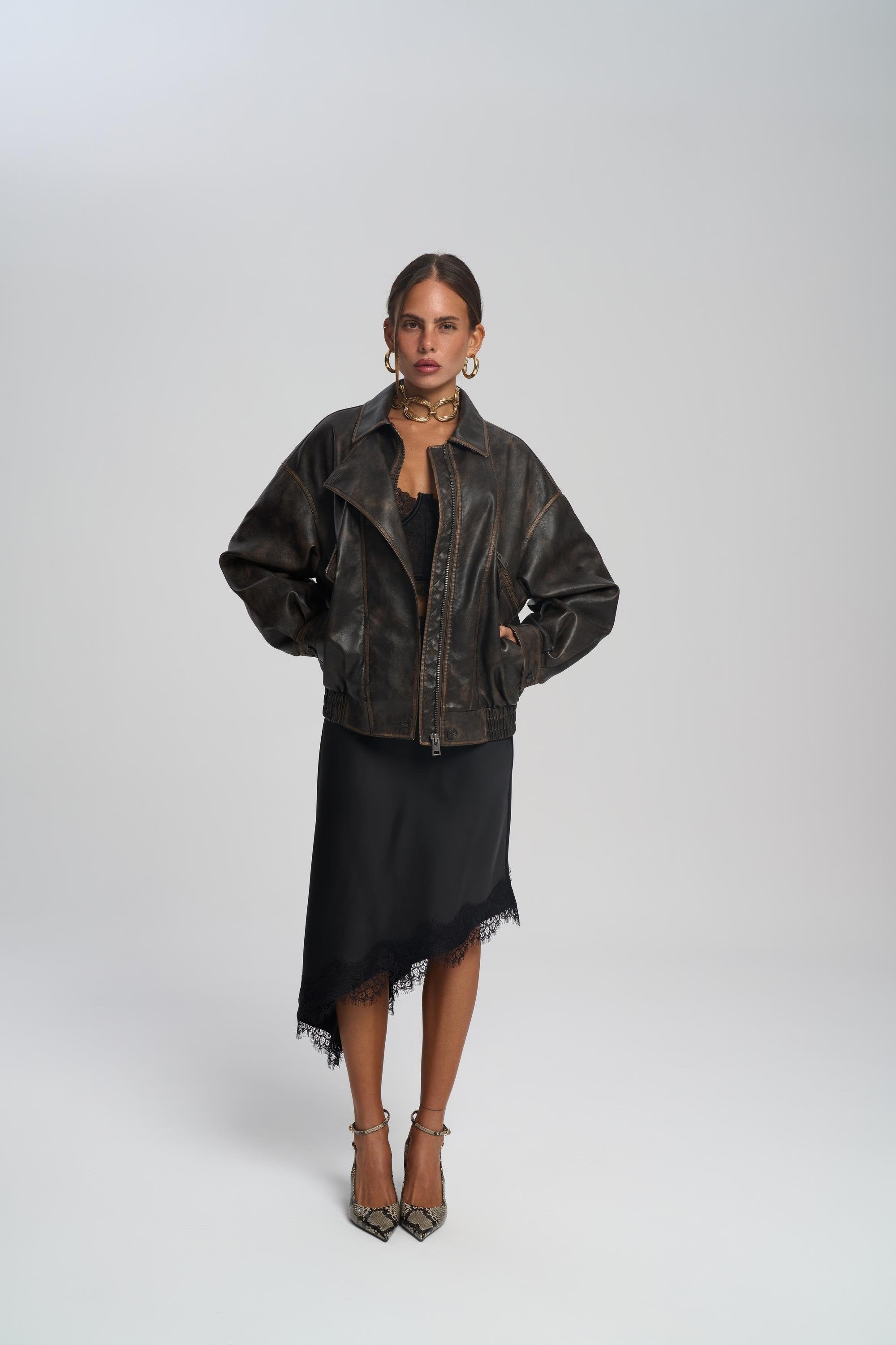 Oversized Leather Brown Jacket