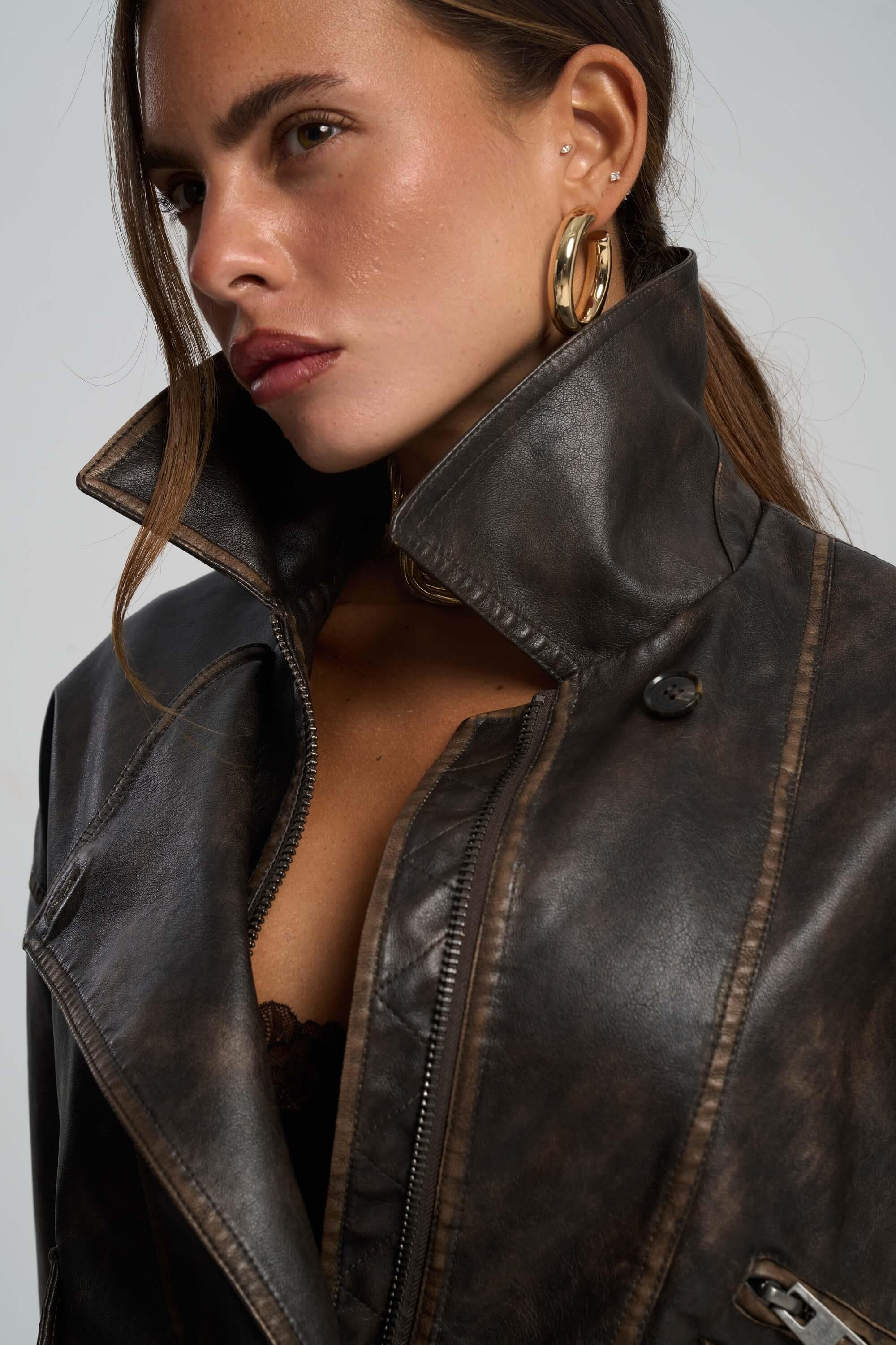 Oversized Leather Brown Jacket