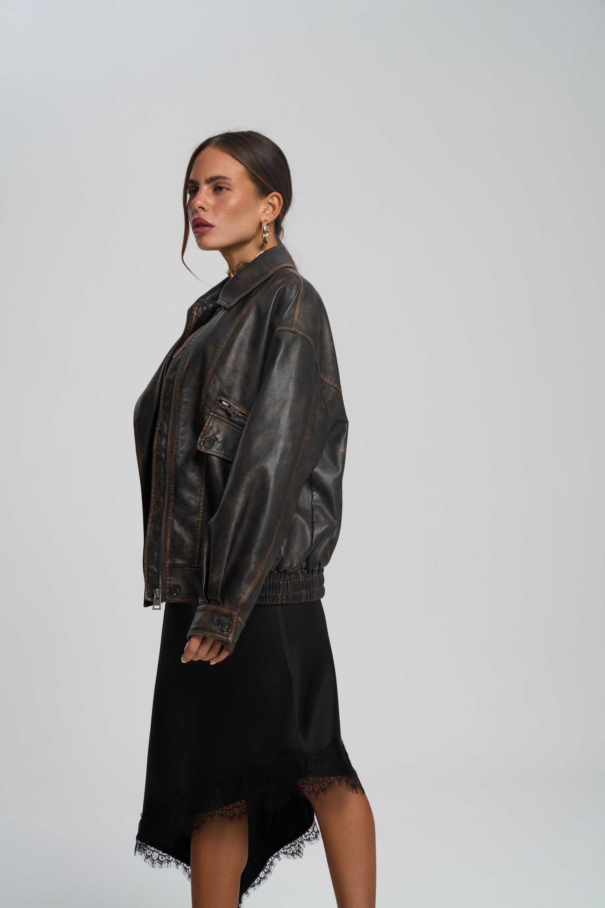 Oversized Leather Brown Jacket