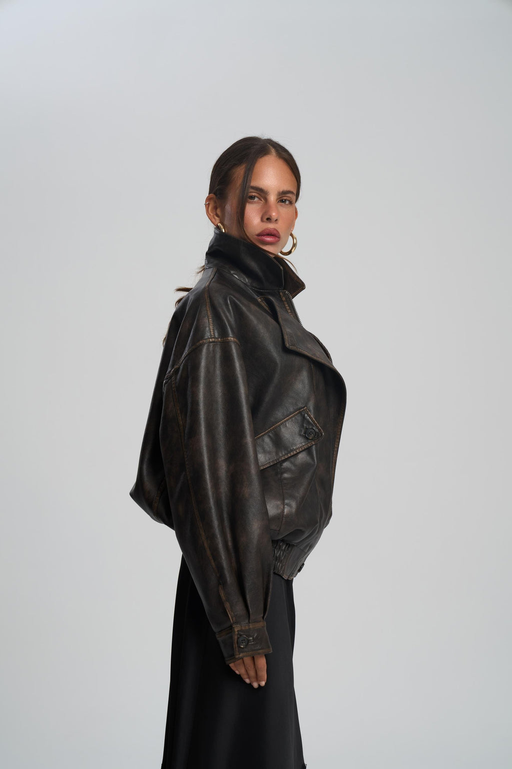 Oversized Leather Brown Jacket