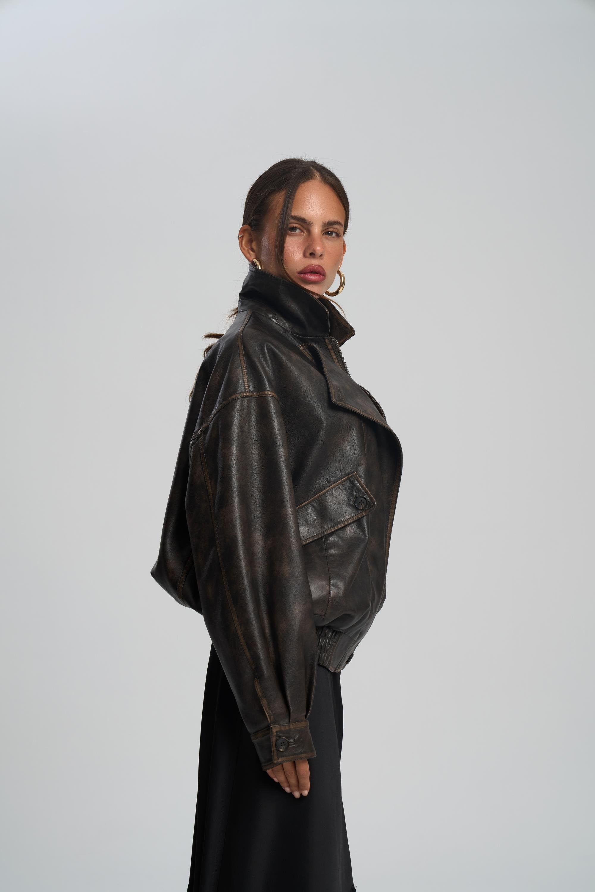 Oversized Leather Brown Jacket