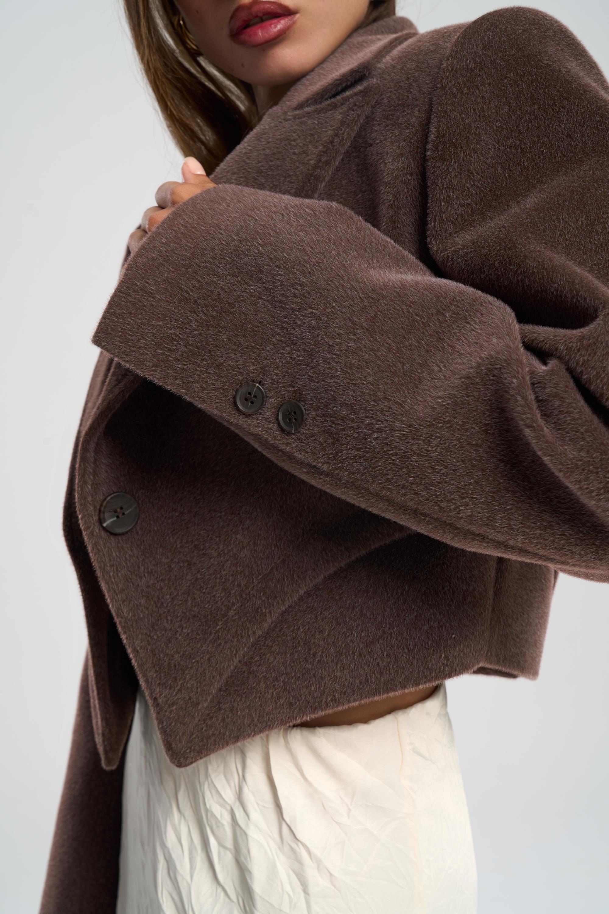 Textured Cropped Blazer - Brown