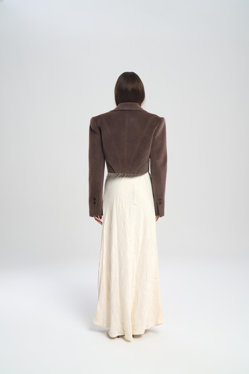 Textured Cropped Blazer - Brown